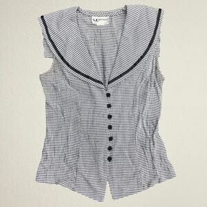 Vintage black and white gingham sleeveless vest top shawl collar, prep academia